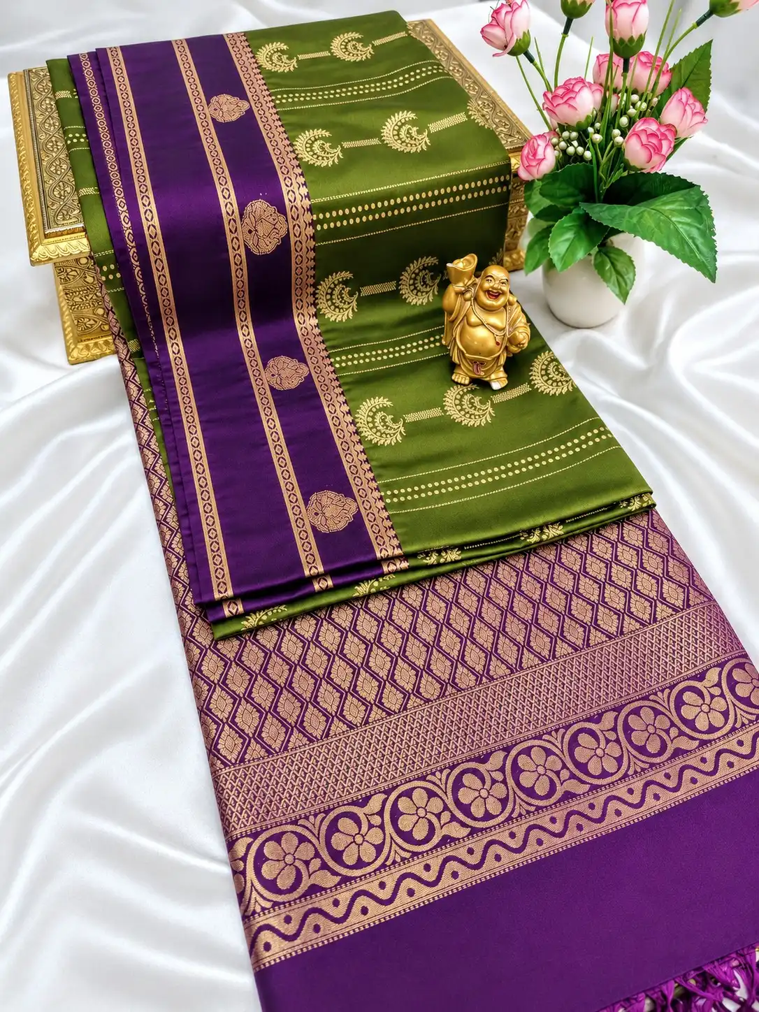 Muthu Paisley Jaal Rich Border Semi Kanchipuram Silk Saree